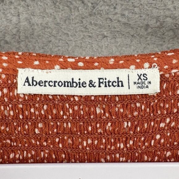 Abercrombie Puff Sleeve Smocked Crop Top Rust Polka Dot XS Boho Cottagecore Y2K - Picture 8 of 8